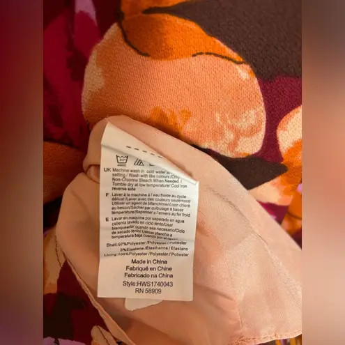 H by Halston Cascade Orange & Purple Floral Fitted Bodice Chiffon Caftan Dress M