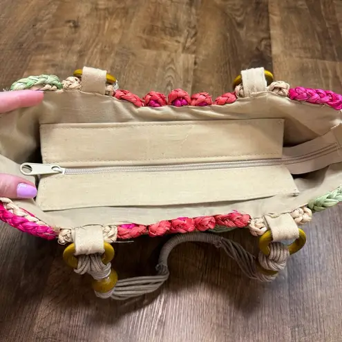 Cappelli Bright Floral Straw Tote Bag Beach Pink