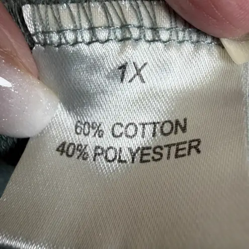 Jane + Delancey 1X Waffle Knit Long Sleeve Sweatshirt Green Washed Oversized Top