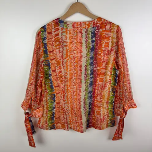Coldwater Creek 100% Silk Abstract Print Blouse Medium V-Neck Colorful Rainbow