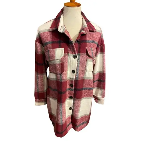 Chicme Burgundy and White Plaid Long Sleeve Women’s Button Down Flannel Size Med Red