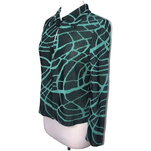 Ming Wang Black and Teal Abstract Print Acrylic Cardigan Sweater XS EUC