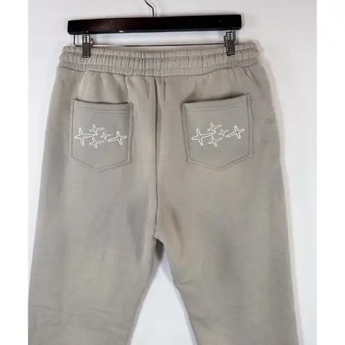 Retrovert Womens Pants Gray Flare Sweatpants Embroidered Pockets Casual Large Black