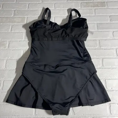 Black Swimdress One Piece Womens XL Flattering Ruched Padded Bust Skirted Sexy