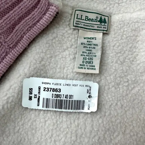 NWT Vintage LL Bean Pink Knit Sherpa Lined Zip Vest Womens XS Lambs Wool