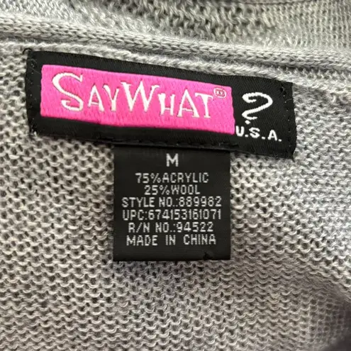 Vintage Y2K Say What Gray Medium Cable Knit Long Sleeve Cardigan Sweater Wool