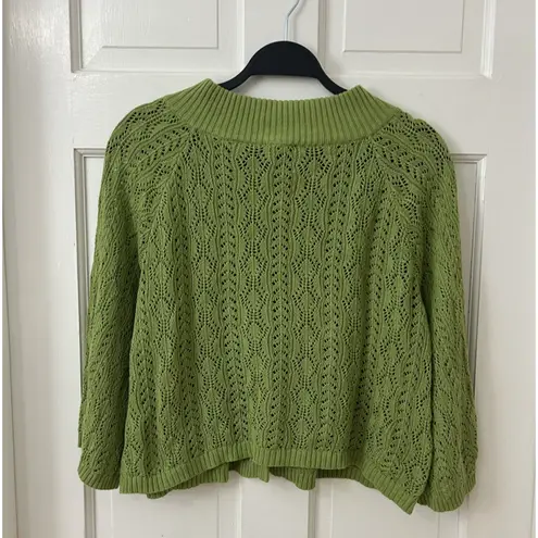RQT Cape Style Cardigan Boho Teacher Open Knit Flowy Crochet Sweater Green Sz XL