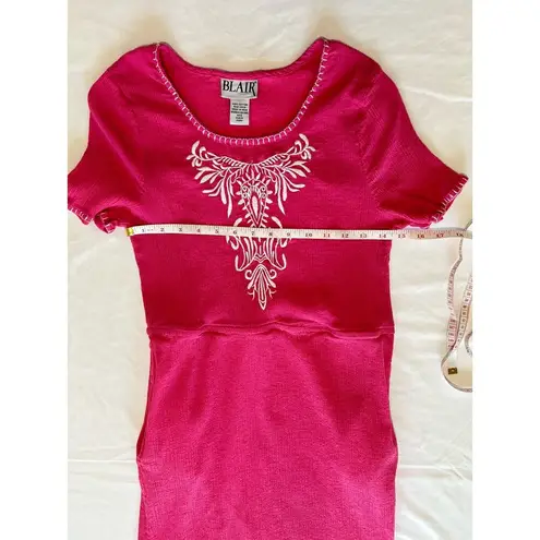 Blair Vintage Embroidered Midi Pink Crinkle Dress Size Medium Summer Beach