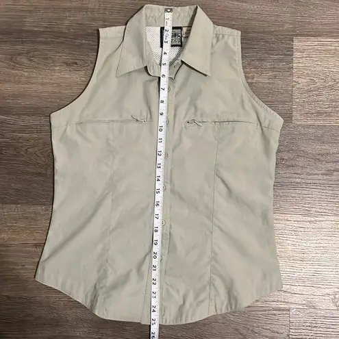 Destination 10K Feet Above Sea Level Sleeveless Button Down Outdoor Blouse Top Green