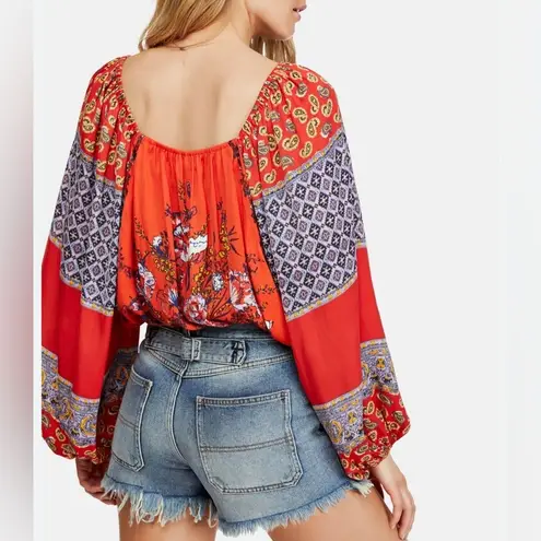 Free People  l floral On/Off Shoulder Boho Top Balloon Sleeve Oversize small H10