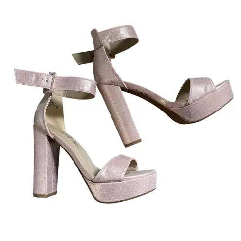 Dream Paris Chunky Heel Platform Sandals sz 6 Pink Metallic Ankle Strap Cocktail Party Event