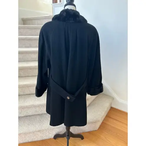 Vintage Donnybrook Black Wool Car Coat Faux Fur Trim Size 10