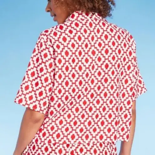 Shade & Shore ™ Cropped Button-Up Short Sleeve Cover Up Top - Size XL - Red - NWT - Image 5