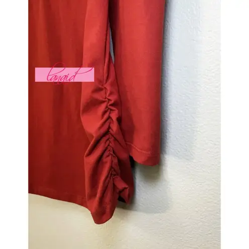 Hot Kiss Zipper V-Neck Open Cold Shoulder Faux Suede Terracotta Ruched Henley M