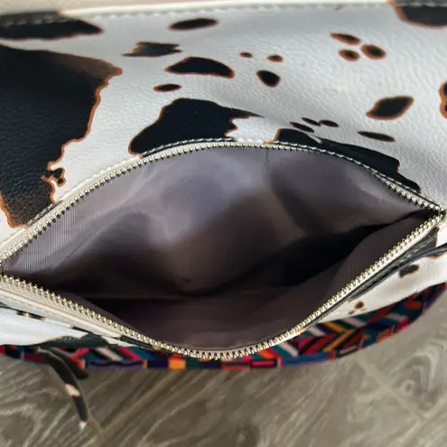 Faux leather fun Cow Print Backpack with colorful strap