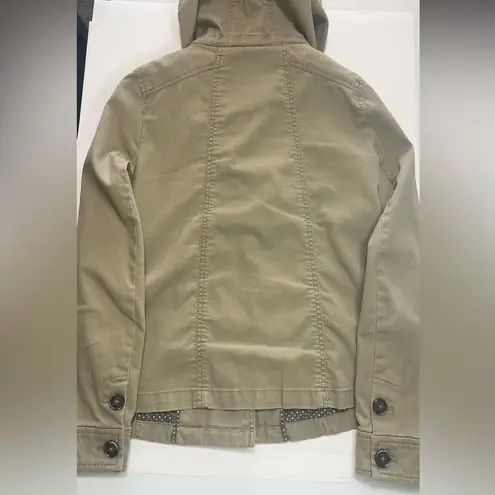 Dalia Collection Olive Green Utility Jacket with Hood and Drawstring Waist