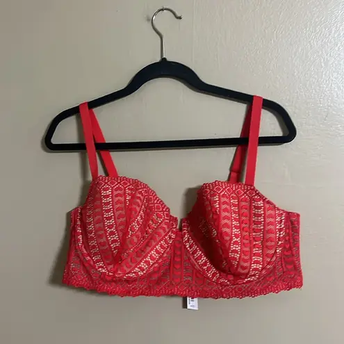 Adore Me Bra Sz 40D Nymphadora Contour Elegant Red Feminine Heart Lace Design