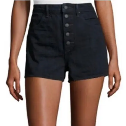 Helmut Lang Denim High Rise Button Fly Dark Wash Jean Shorts Designer Luxury 24