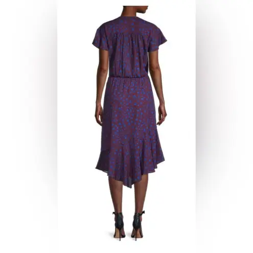 Parker NWT  Wrap Dress Cobalt Leopard Large rufffle lined plum with blue spots thumbnail 2
