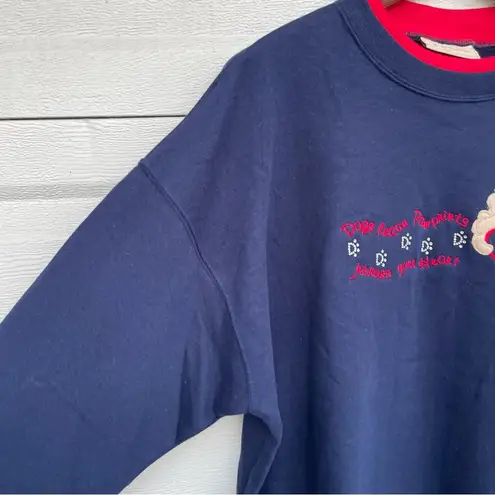 VTG Vintage Dog Sweatshirt Blue Red Patch Jeweled Grandma Large