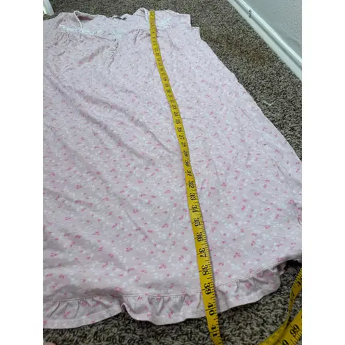 Eileen West Pink Floral Nightgown Sz L Cottagecore Cotton Lace Trim Sleepwear Size L