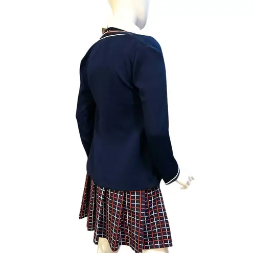 Vintage 1970s Butte Knit Navy Blue Plaid Drop waist Dress Cardigan Knit Set M Size M