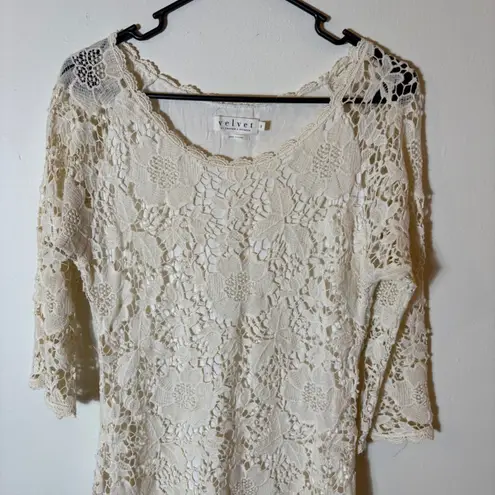 Velvet by Graham & Spencer Lace Dress Crochet Overlay Cream Floral Size Small