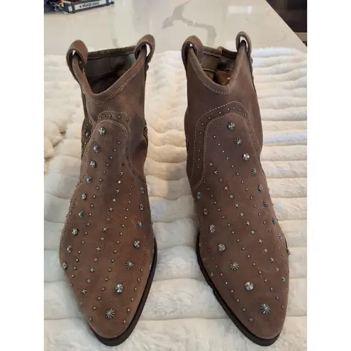 Sam Edelman Brown Suede Stud Size 9 Ankle Boots Pt Toe Block Heel Women's
