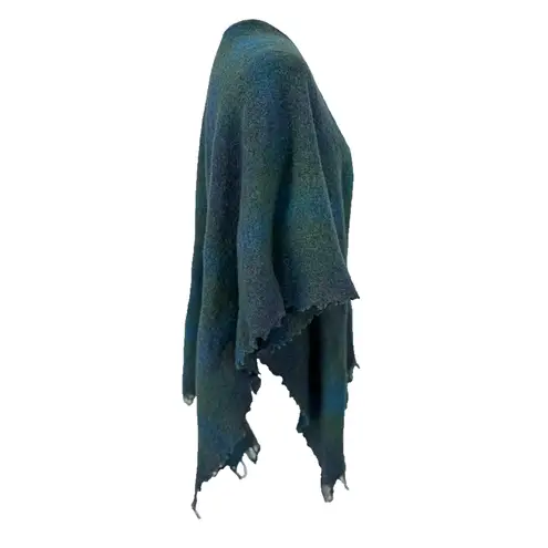 Celtic Kerry Woollen Mills Green Blue Ruana Irish Lambswool Shawl Wrap Ireland Size M