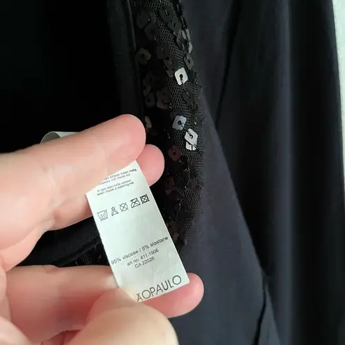 SÃO PAULO Black Sequin Asymmetrical Hem Knit Dress – Scoop Neck – Size 8