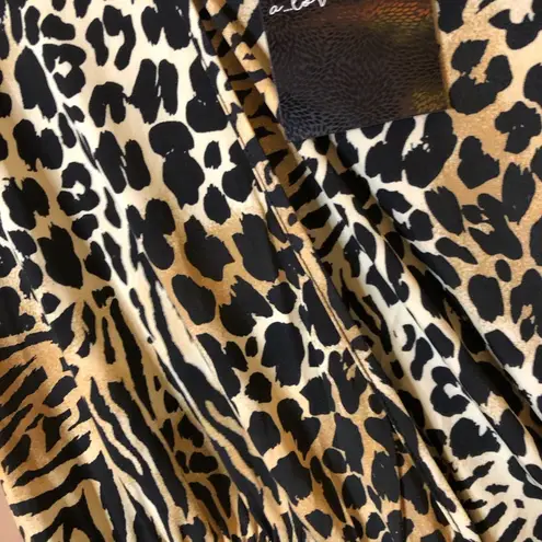 A Love Story Gia Faux Wrap Leopard Print Puff Sleeve Bodysuit Black Brown medium