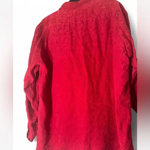 Sunny Leigh 100% Silk Vintage Paisley print button down Red blouse size M