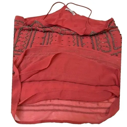 Lord & Taylor Dex Beaded Sheer Lined Boho Chic Cami Coral Racer Back Size XS Pink