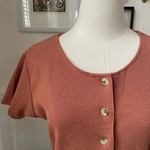 Vintage 90s MJ Carroll Terracotta Short Sleeve Button Front Shirt S Brown