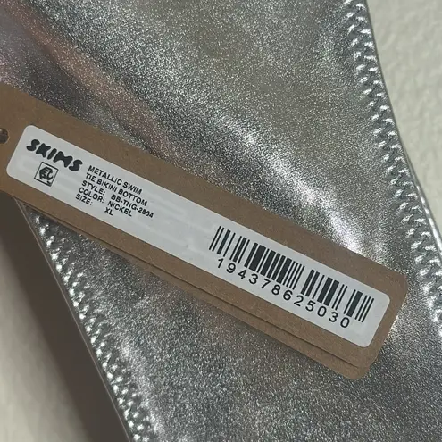 SKIMS metallic swim tie bikini bottom in nickel size XL