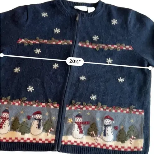 Croft & Barrow Ugly Christmas Sweater Vintage Large CROFT BARROW‎ Snowman  Blue Zip