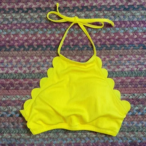 Zaful NWOT YELLOW RIBBED SCALLOP EDGE HALTER CROP TOP BIKINI TOP