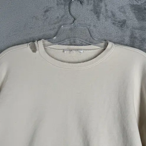 Frame Shirt Womens Medium Cream Cropped Sweatshirt Distressed Oversized Casual