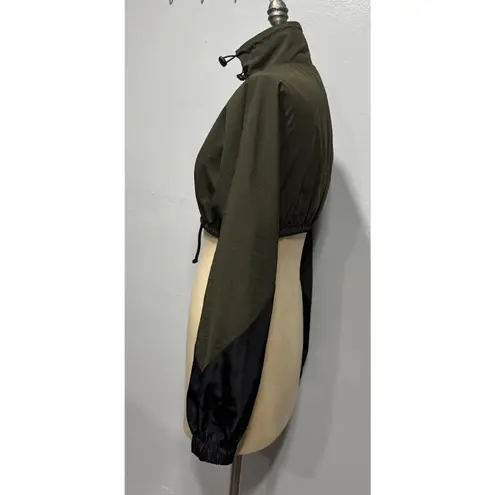 Collusion Womens Full Zip Short Cropped Jacket Sz 2 High Neck Long Sleeve Green