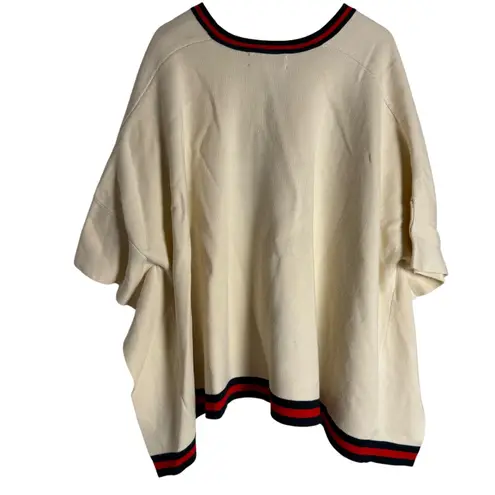 Tuckernuck Camden Ivory Striped V-Neck Soft Knit Poncho Cape Sweater One Size