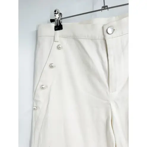 Cami NYC Womens Cotton Faux Pearl Accent High Rise Wide Leg Pants White Size 6