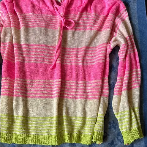 BiBi Pink and White Hooded Sweater with Stripes Size M