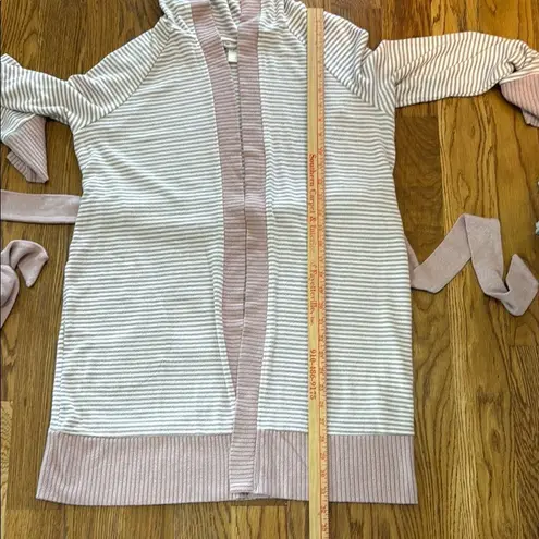 Soma Blush and Cream brushed cozy Striped Lounge Robe Hooded