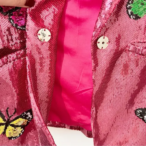 Queen of Sparkles Butterfly Pink Sequin Blazer Size XS