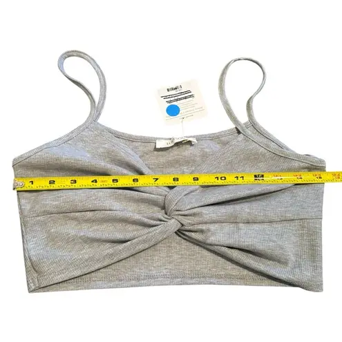 Lovesome Size L Twist Front Micro Crop Top Light Gray Ribbed Stretch Neutral NWT Size L