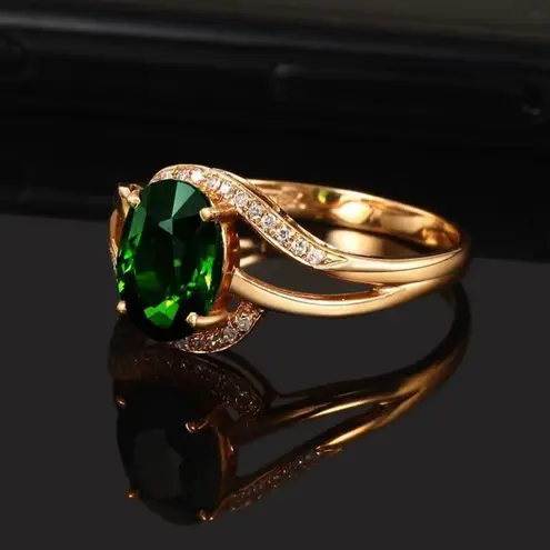 14K Rose Gold Plated Adjustable Birthstone Green Crystal Emerald Ring for Women