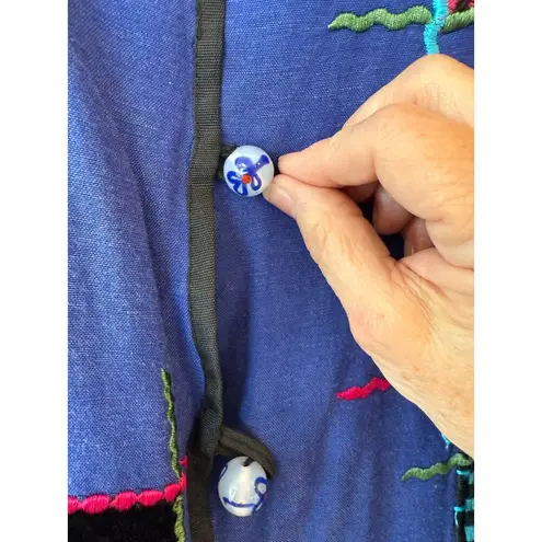 Alex Kim Multicolor Embroidered Patchwork Button Front Jacket Blue Women Medium