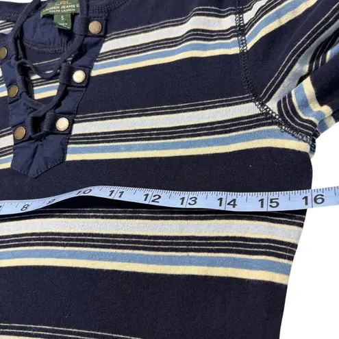 Vintage LRL Lauren Jeans Co Ralph Lauren Striped Lace Up 3/4 Sleeve Top Women S Blue