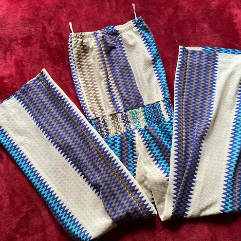 Karina Grimaldi Wide Leg Jumpsuit Strapless Blue and White Size XS