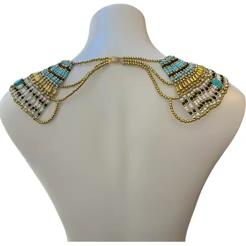 Ancient Egyptian Revival Beaded Scarab Collar
Necklace Handmade Statement Piece Blue